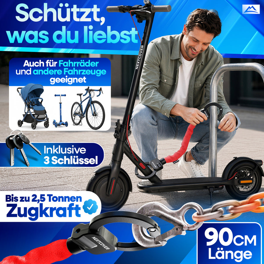 Nextcover Schloss mit 90 cm Länge und 2,5 Tonnen Zugkraft inklusive 3 Schlüssel auch geeignet für Fahrräder, Kinderwagen und weitere Fahrzeuge