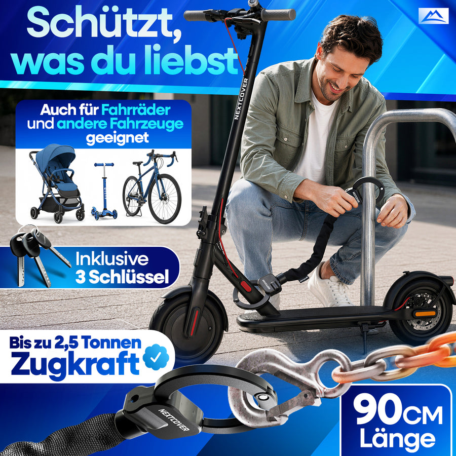 Nextcover Schloss mit 90 cm Länge und 2,5 Tonnen Zugkraft inklusive 3 Schlüssel auch geeignet für Fahrräder, Kinderwagen und weitere Fahrzeuge