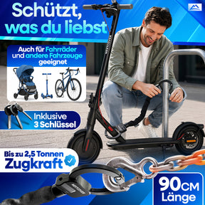 Nextcover Schloss mit 90 cm Länge und 2,5 Tonnen Zugkraft inklusive 3 Schlüssel auch geeignet für Fahrräder, Kinderwagen und weitere Fahrzeuge