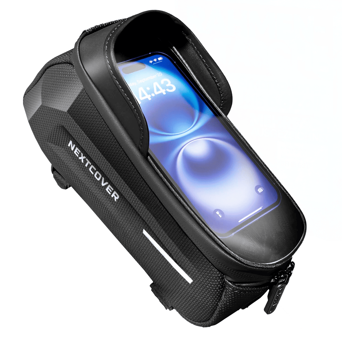 Nextcover Fahrrad-Rahmentasche mit Touchscreen-Folie – wasserdicht, stoßfest und kompatibel mit allen Smartphones bis 6,8 Zoll für sichere Navigation beim Radfahren.